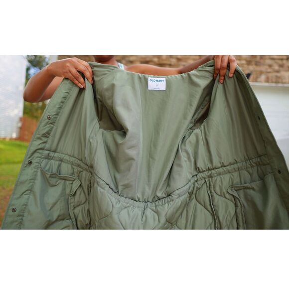 Old Navy Sherpa Quilted Hooded Hybrid Jacket XS Cream Olive NEW - Picture 10 of 10